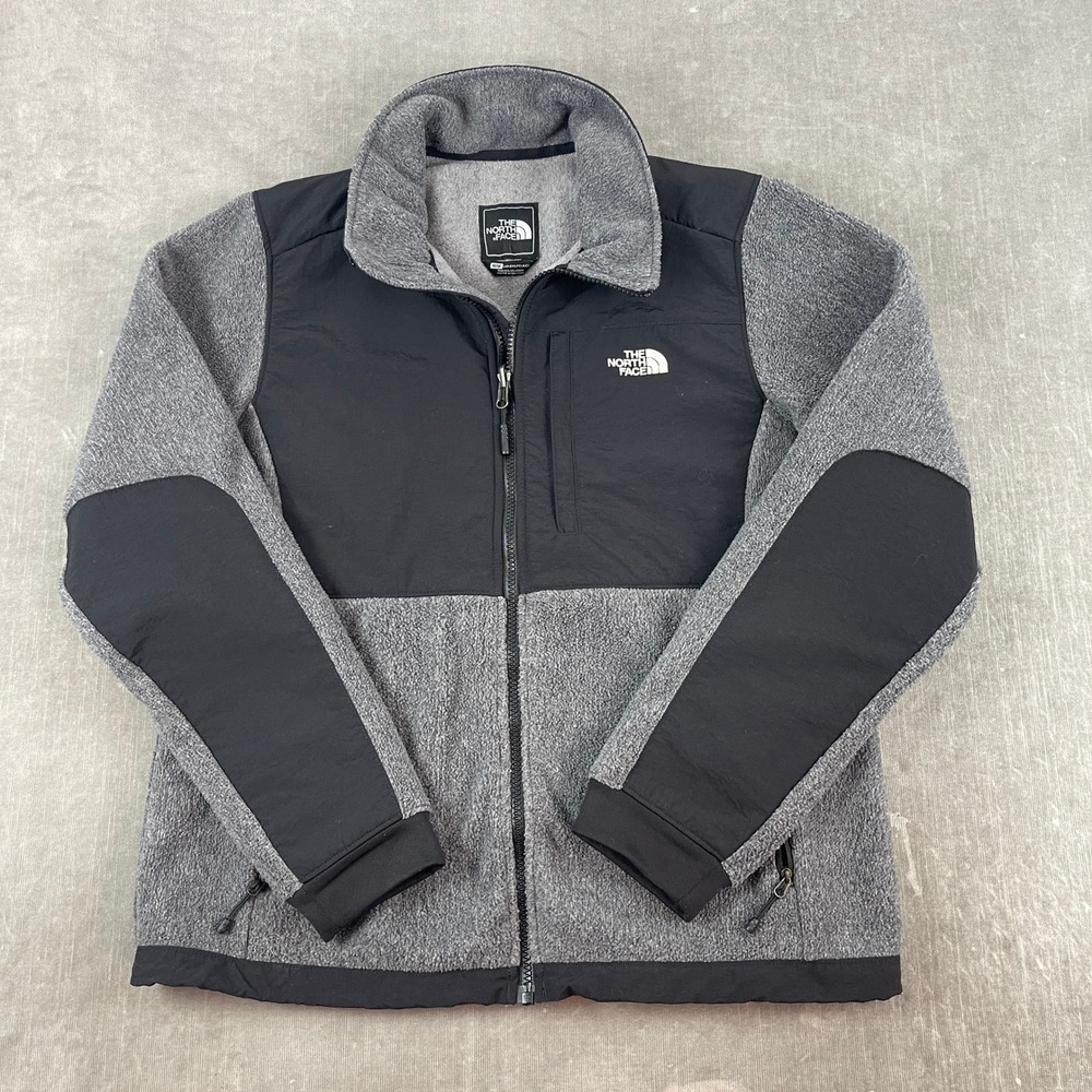 The North Face Womens M Grey Black Denali Fleece Jacket Full Zip Overlay